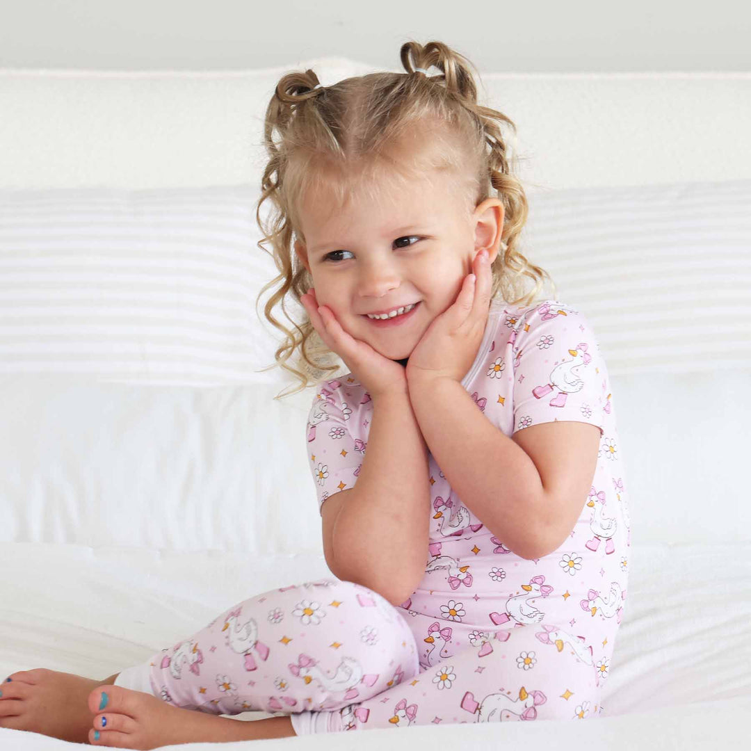 pink goose two piece pajama set for girls 