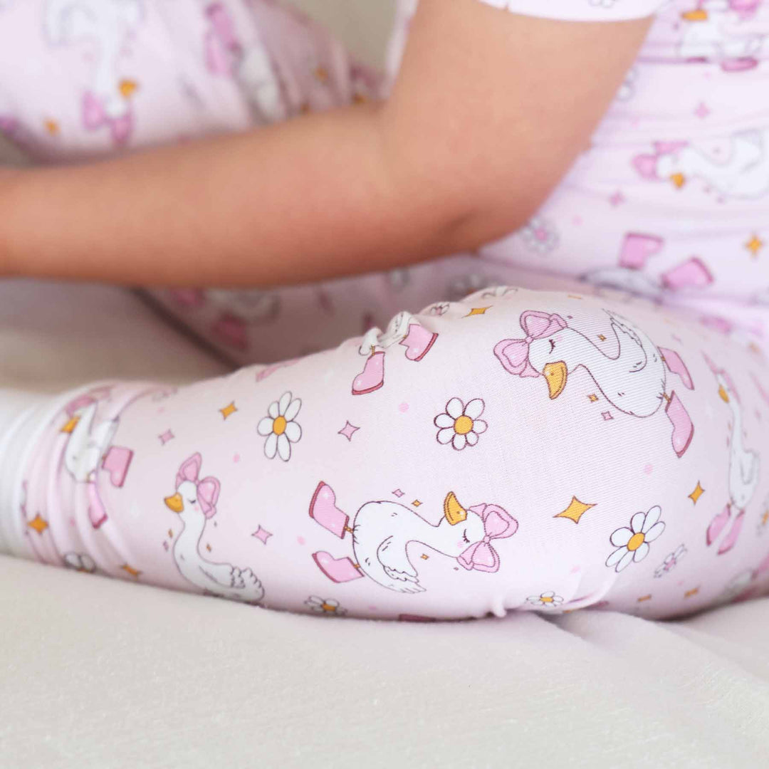 geese with pink bow and boots two piece pajama set for girls 
