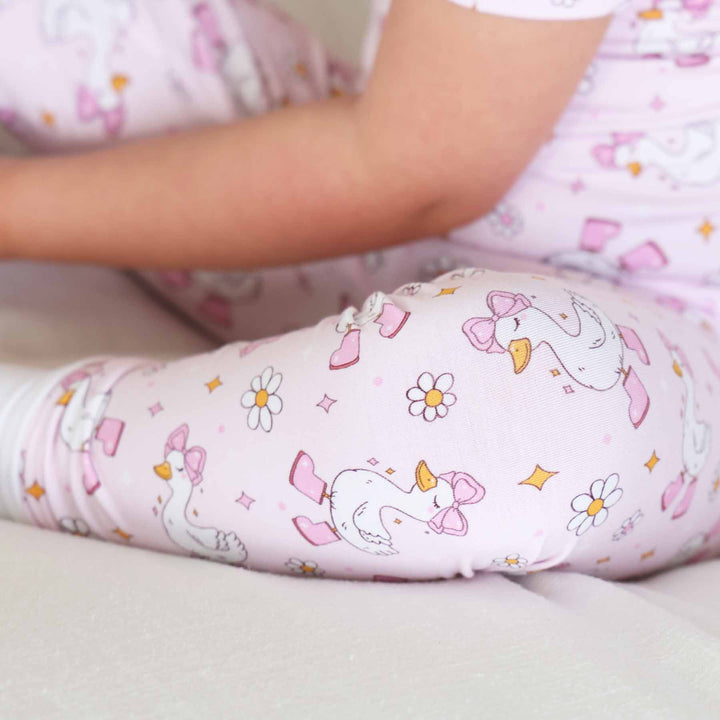 geese with pink bow and boots two piece pajama set for girls 