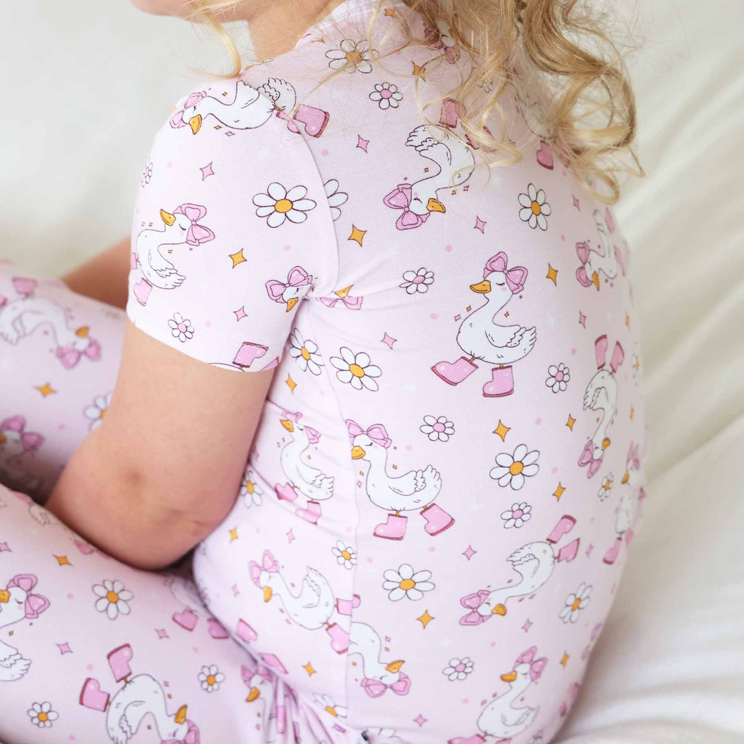 silly goose pink two piece pajama set for girls 
