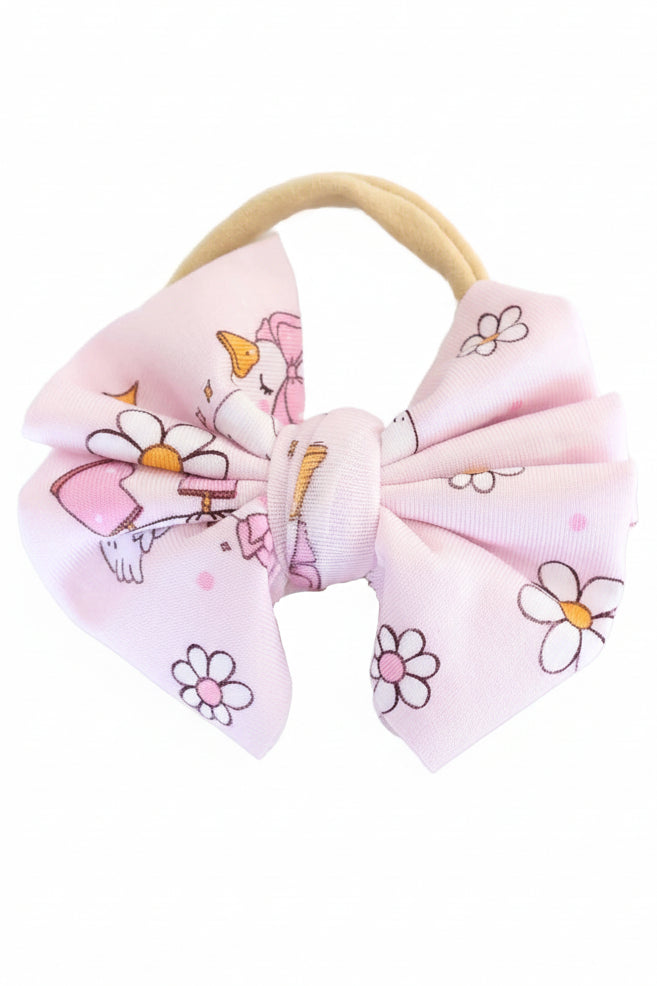 silly goose pink knit bow headband for babies 
