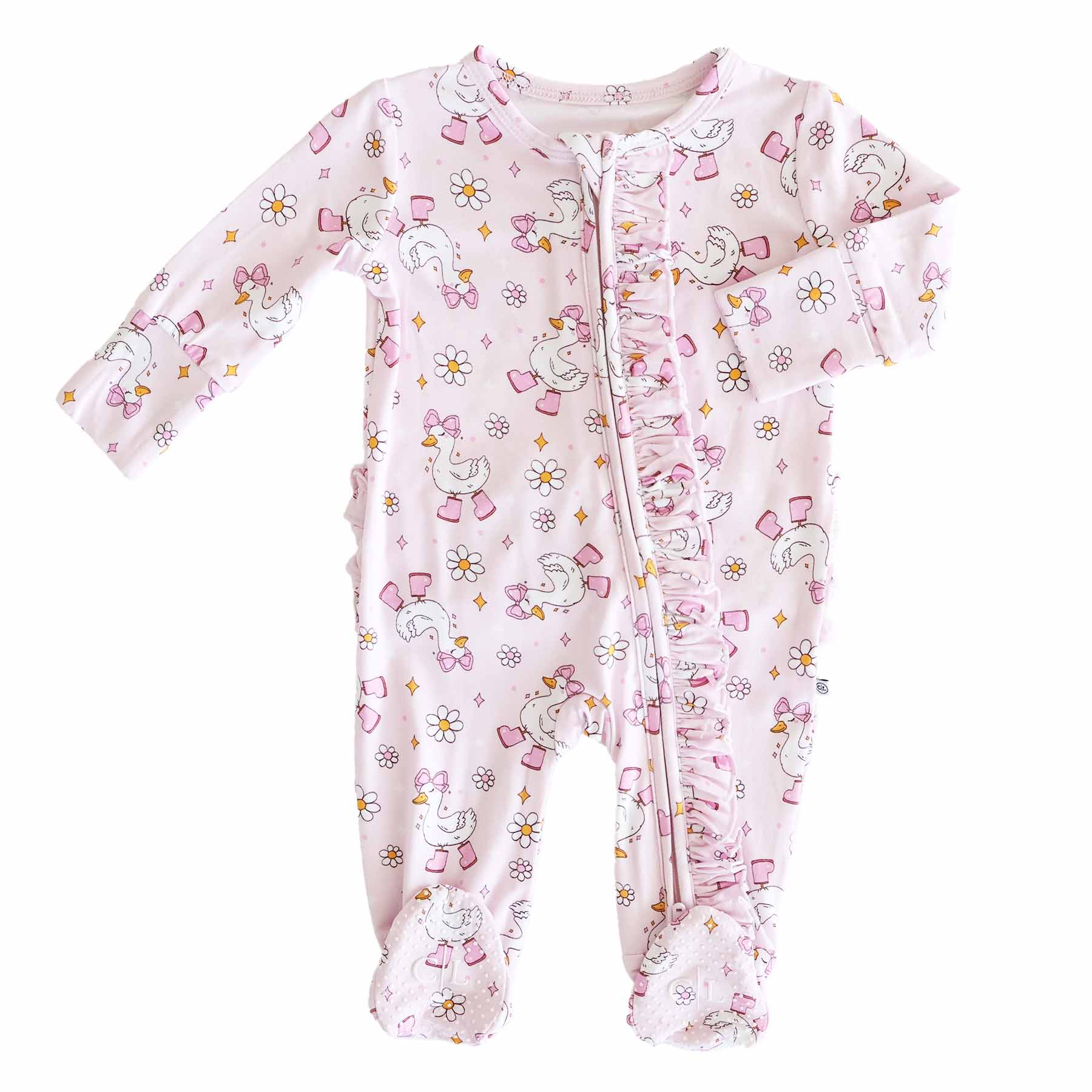 Silly Goose Ruffle Zipper Footie | Pink