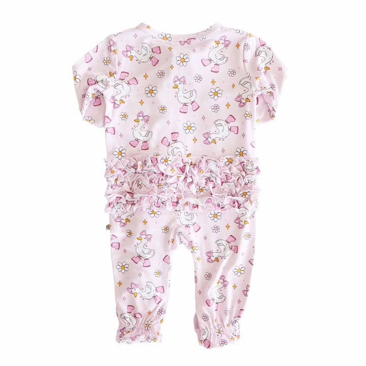 girl goose baby footie with ruffles 