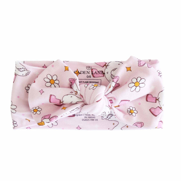 silly goose pink knit large bow headwrap