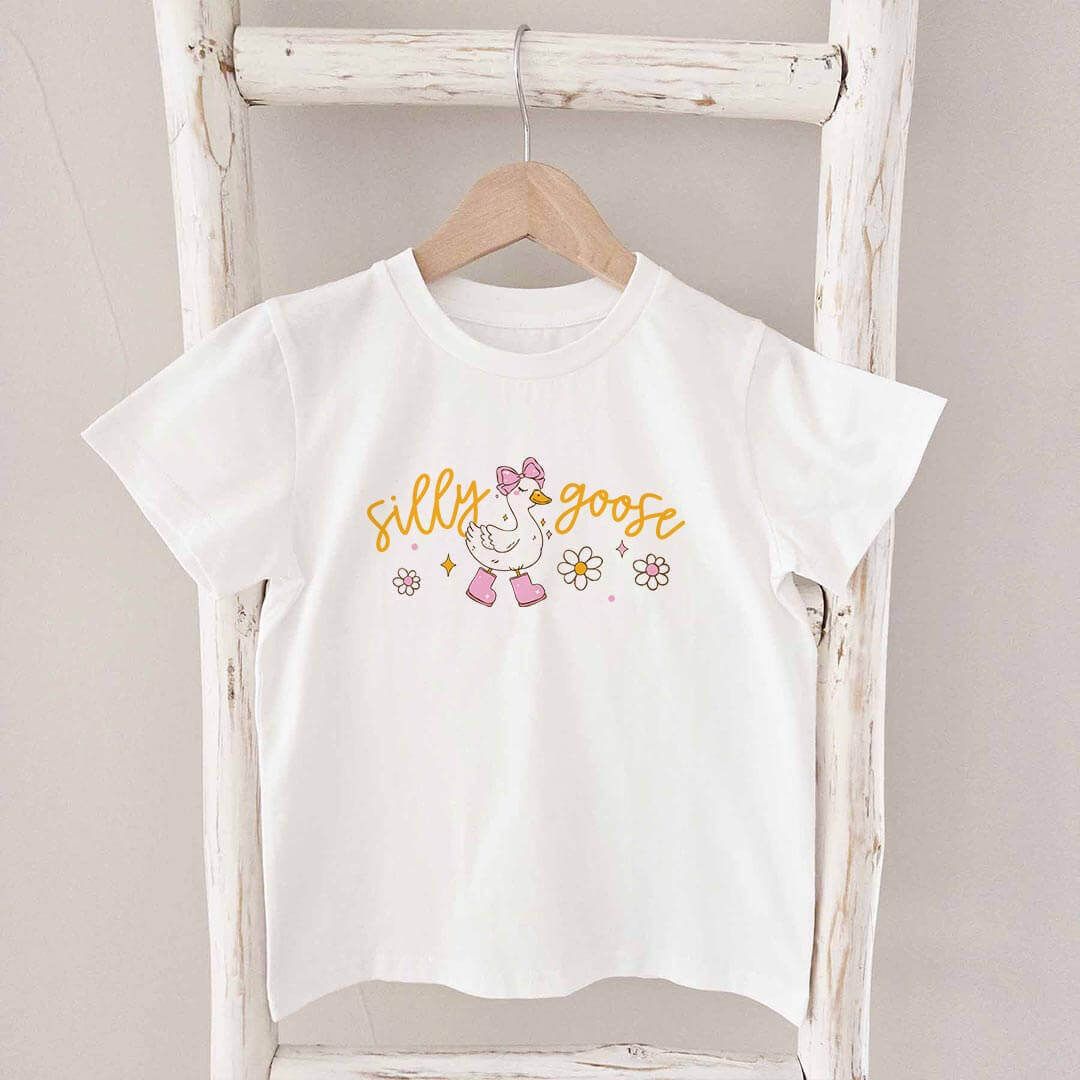 Silly Goose Pink Kids Graphic Tee | White
