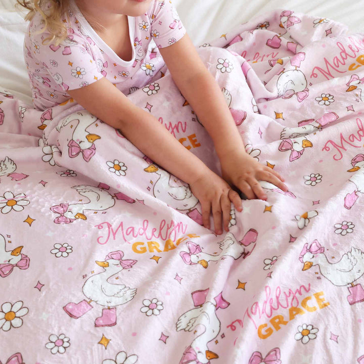 silly goose pink personalized kids blanket 