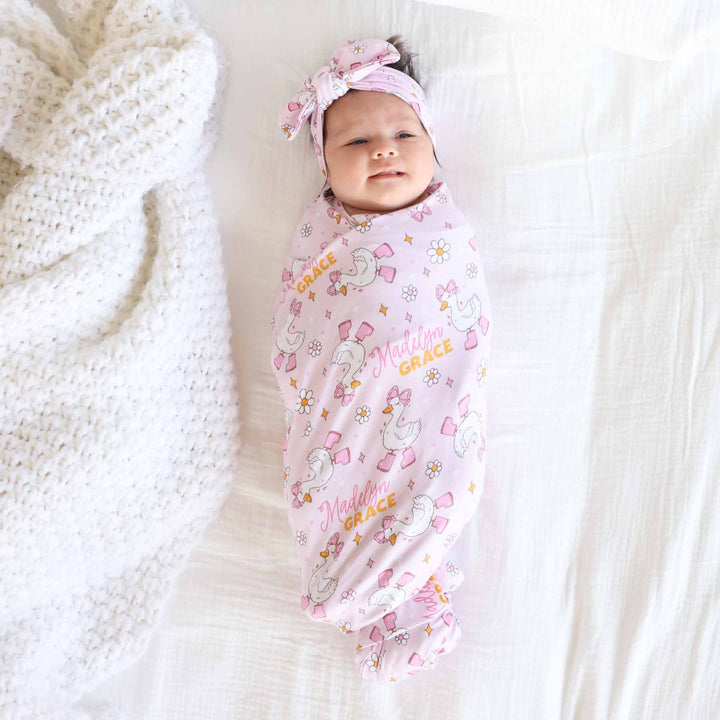 silly goose pink personalized swaddle blanket for girls 