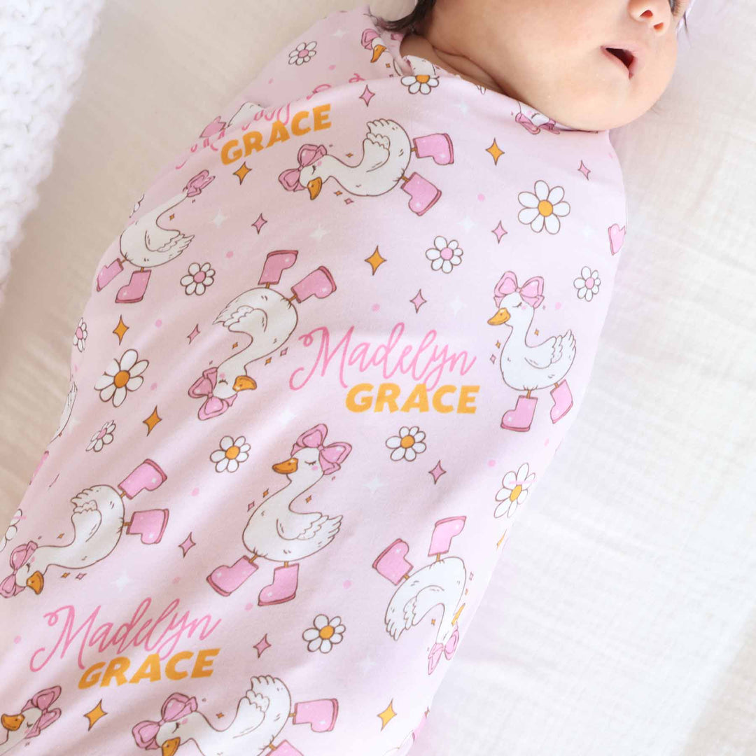 girly goose personalized swaddle blanket for girls 
