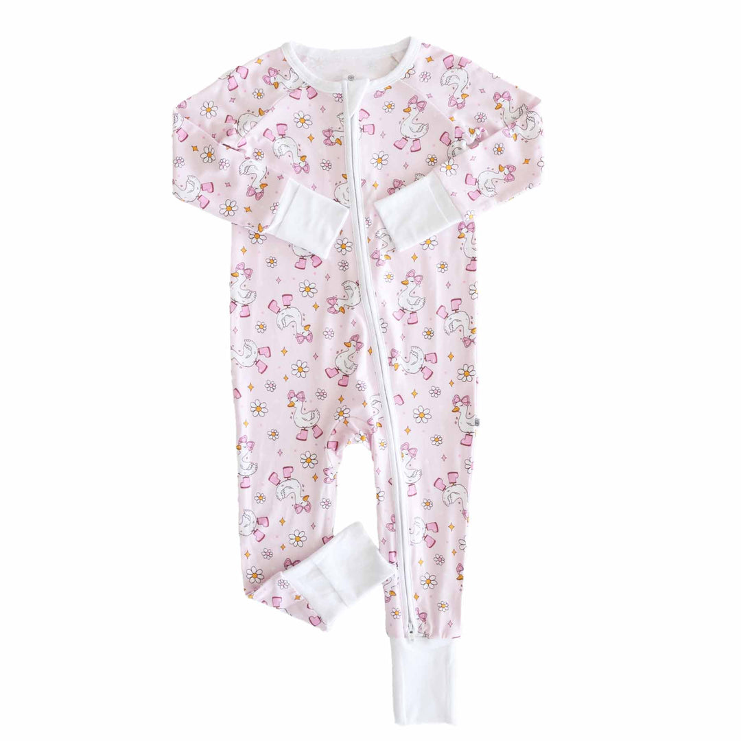 girls convertible zip romper pajama with geese