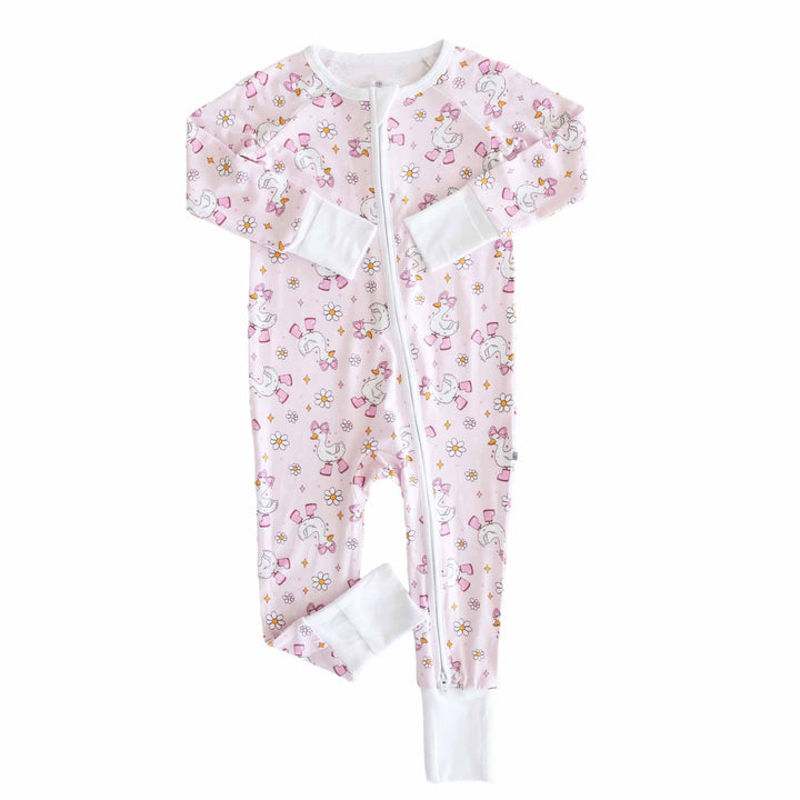 girls convertible zip romper pajama with geese