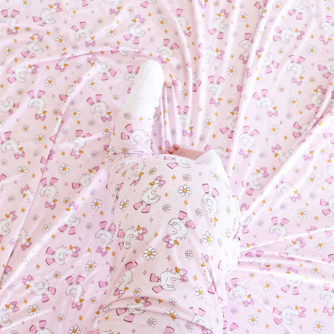 silly goose pink pajama romper for girls sibling matching pajamas 