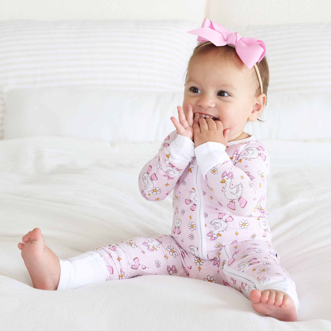 girly goose convertible zip romper pajama for babies 