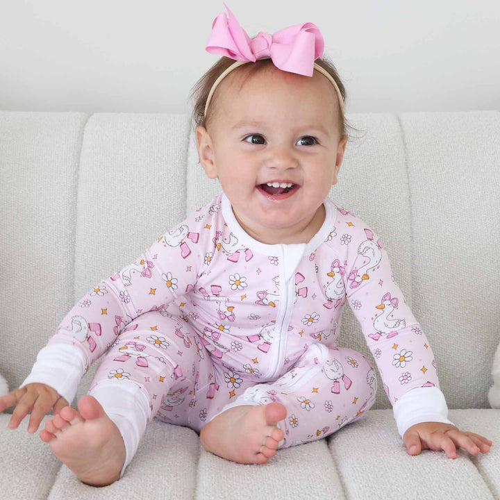silly goose convertible zip romper pajama for babies and toddlers 
