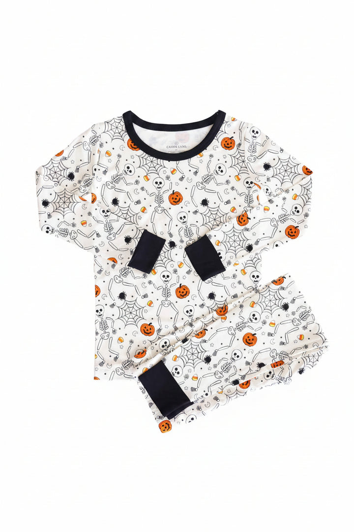 glow in the dark skeleton two piece pajama set for kids 