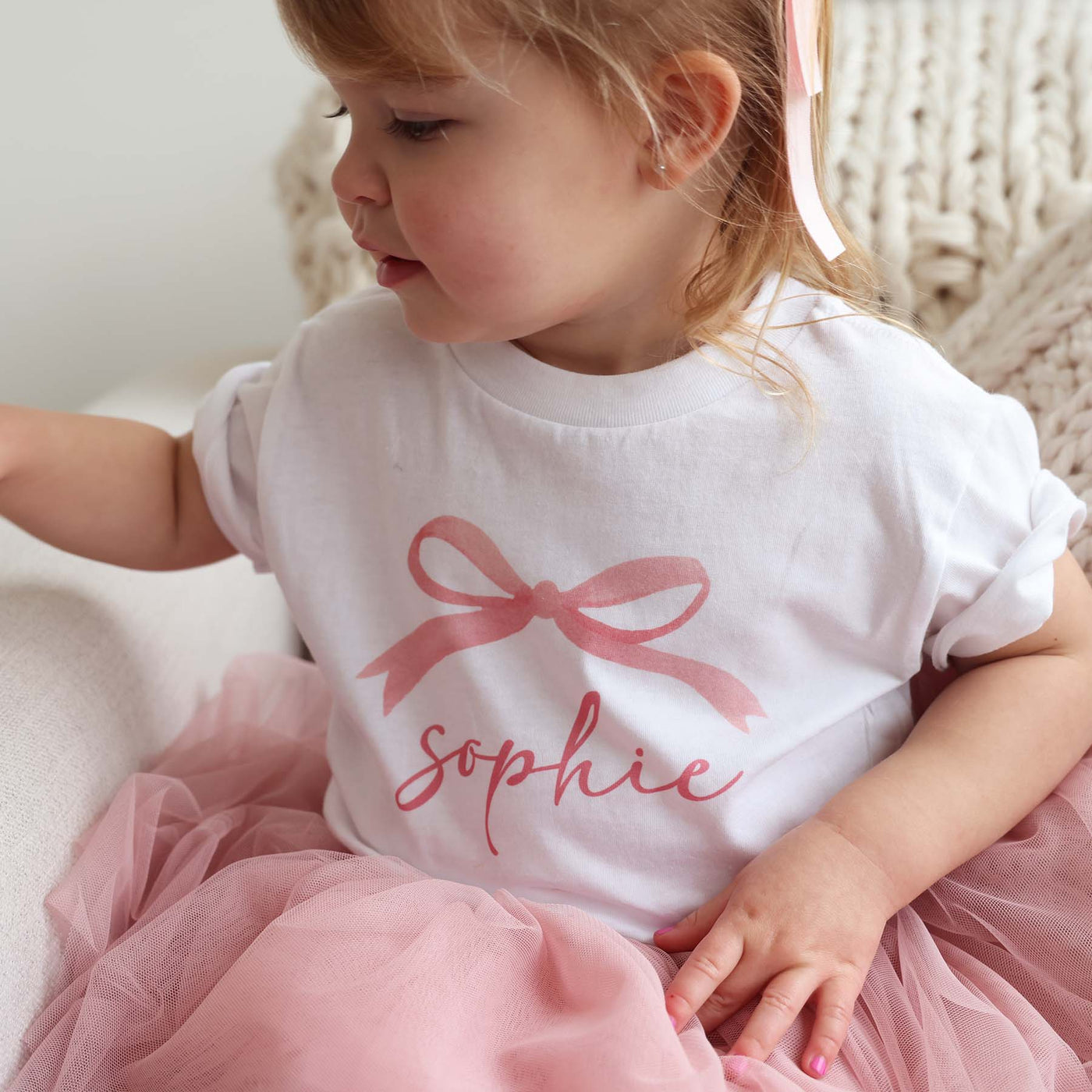 simple bow graphic tee for toddlers personalized with name 