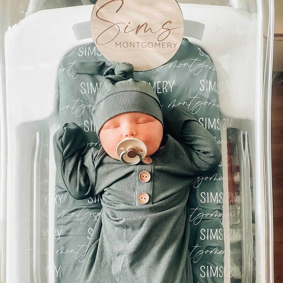 Forest Green Ribbed Bamboo Baby Knot Gown Hat Caden Lane