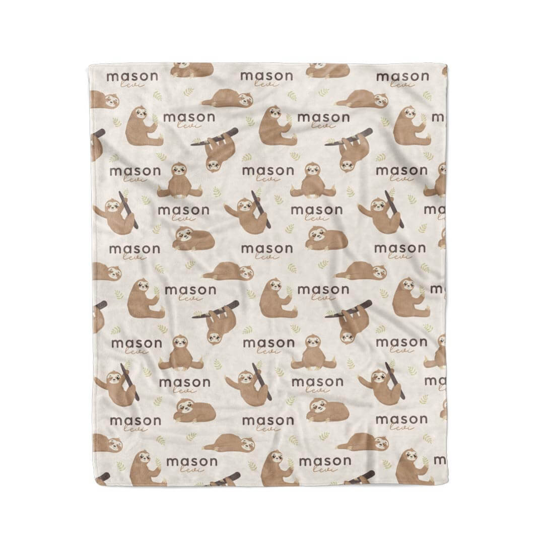 sloth personalized kids blanket 