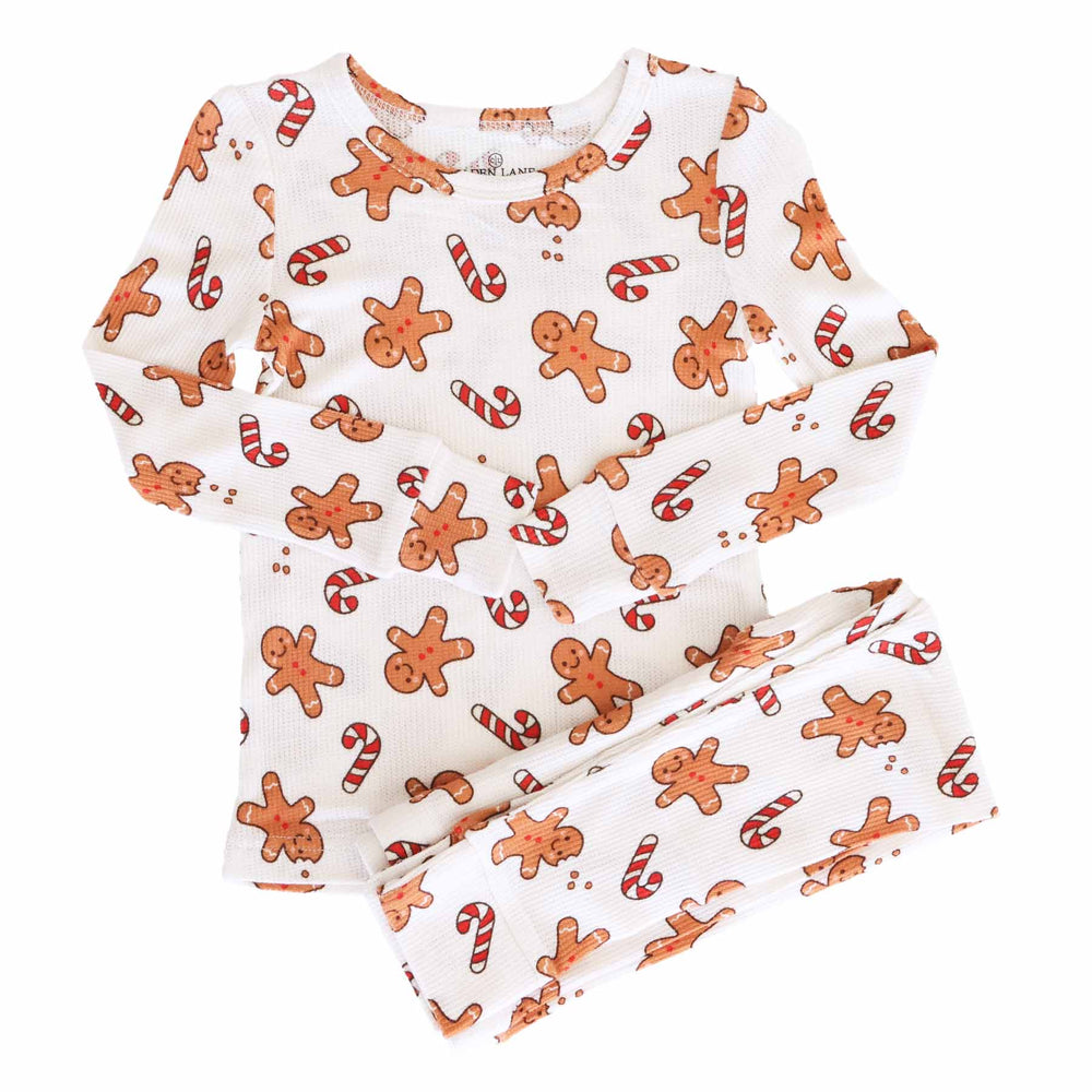 bamboo waffle two piece pajama set for kids sleigh ride sweets