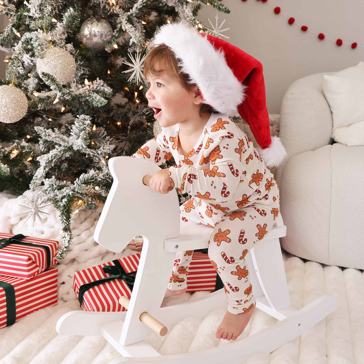 bamboo waffle two piece pajama set for kids with gingerbread men and candy canes 