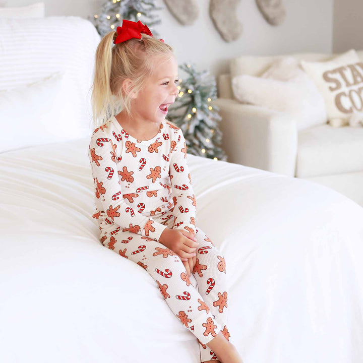 christmas cookies and candy cane bamboo waffle two piece pajama set for kids christmas sibling matching 