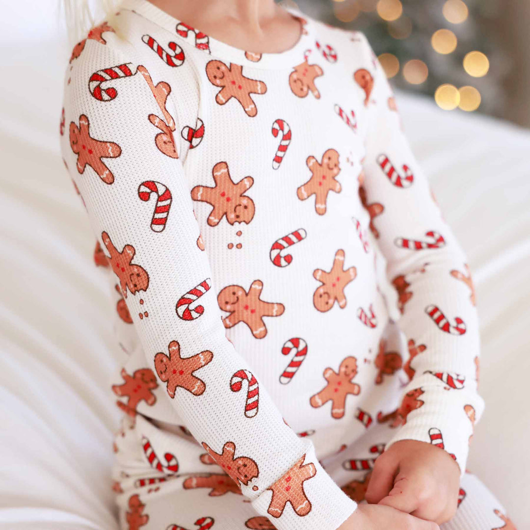 sleigh ride sweets two piece pajama sets for kids with gingerbread men and candy canes 