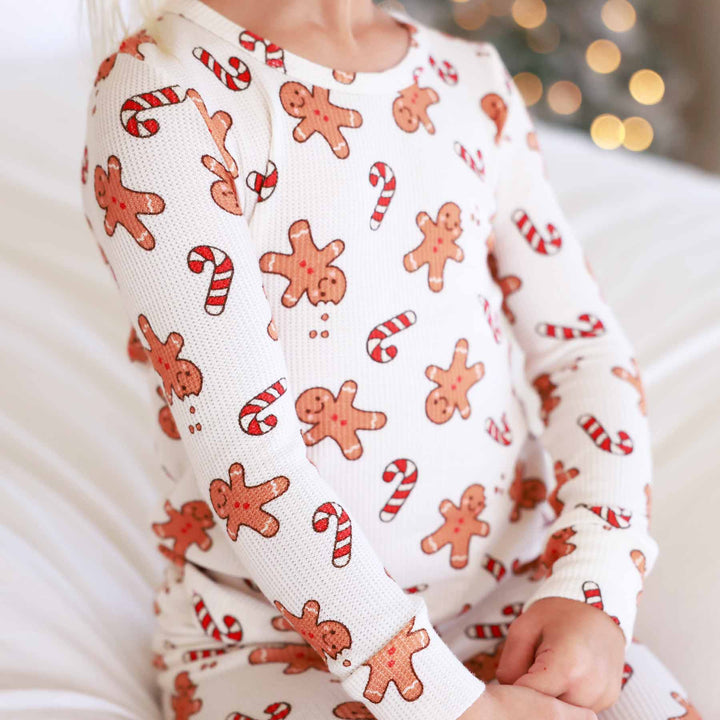 sleigh ride sweets two piece pajama sets for kids with gingerbread men and candy canes 