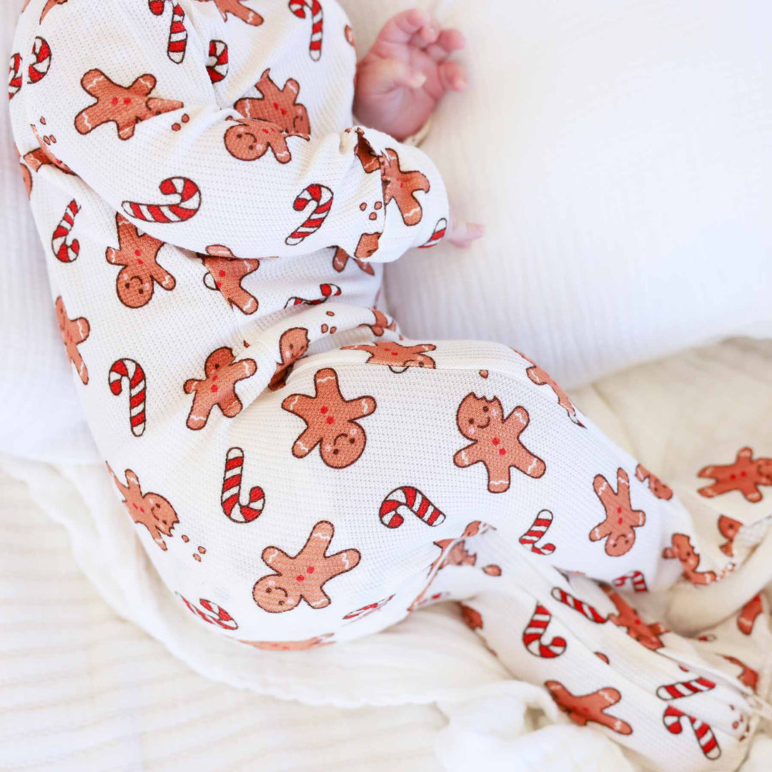 christmas bamboo waffle zipper footie sleigh ride sweets