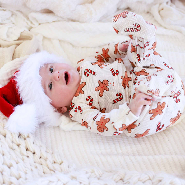 christmas bamboo waffle baby footie with christmas treats 