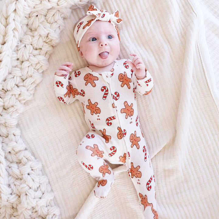 christmas bamboo waffle zipper footie sleigh ride sweets