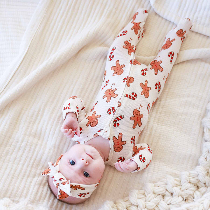 christmas baby footie with cookies and candy canes