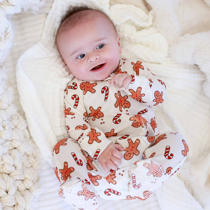 bamboo waffle zipper footie sleigh ride sweets