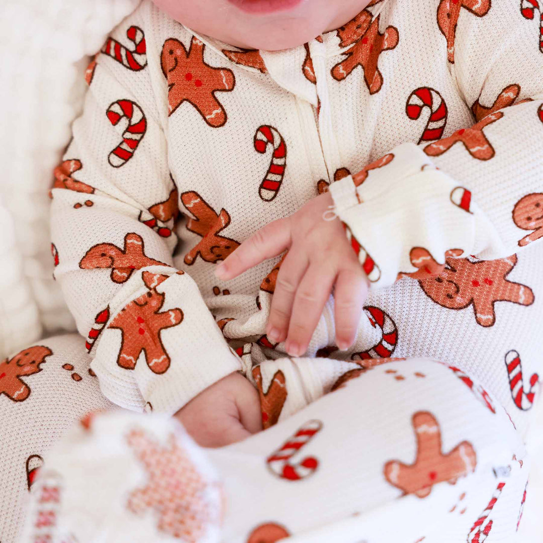 christmas cookies and candy cane bamboo waffle zipper footie for babies christmas 