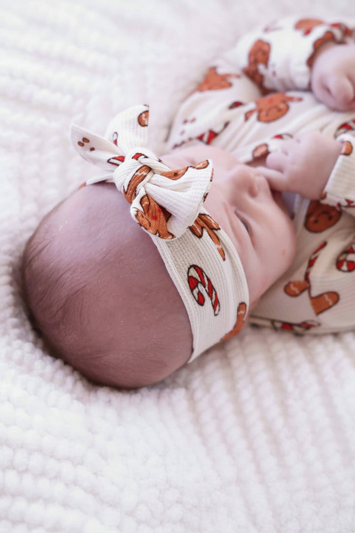 candy cane and gingerbread man bow headwrap for babies 