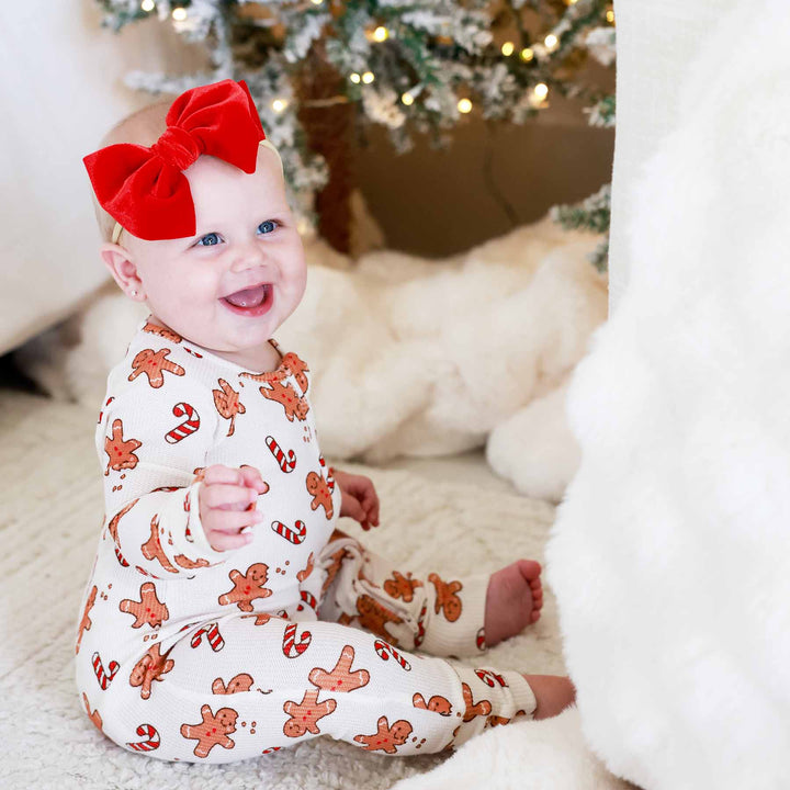 gingerbread man and candy cane convertible zip romper pajama for babies and toddlers