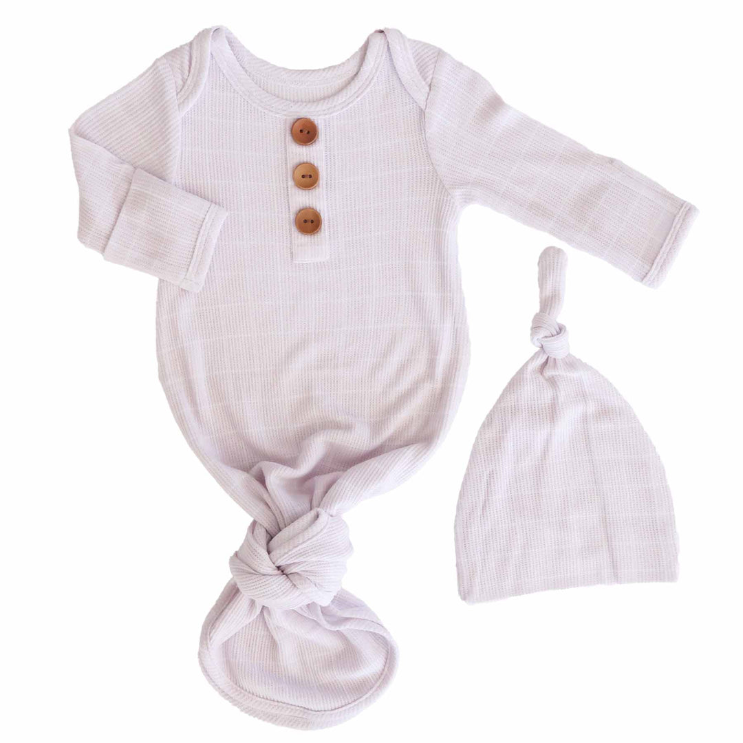 sloane's squares newborn baby knot gown & hat set 