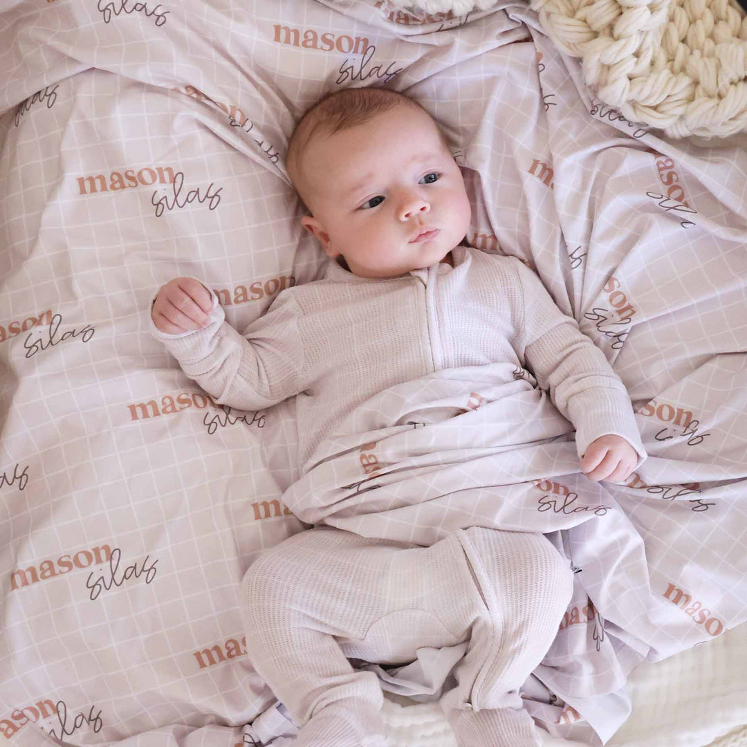 neutral square personalized swaddle blanket for babies 