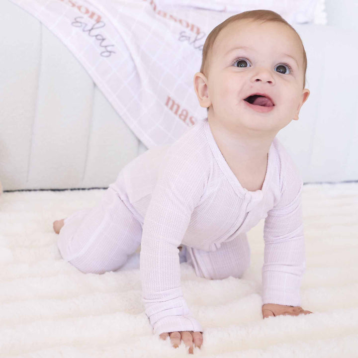 neutral pajama romper for babies sloane's squares