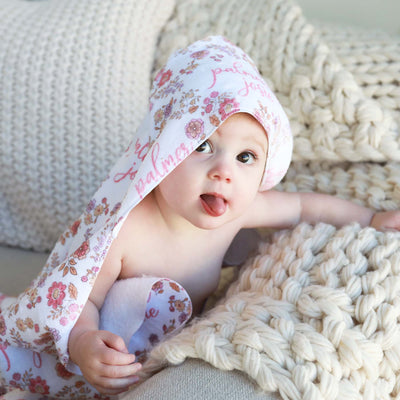 dainty floral personalized hooded baby towel 