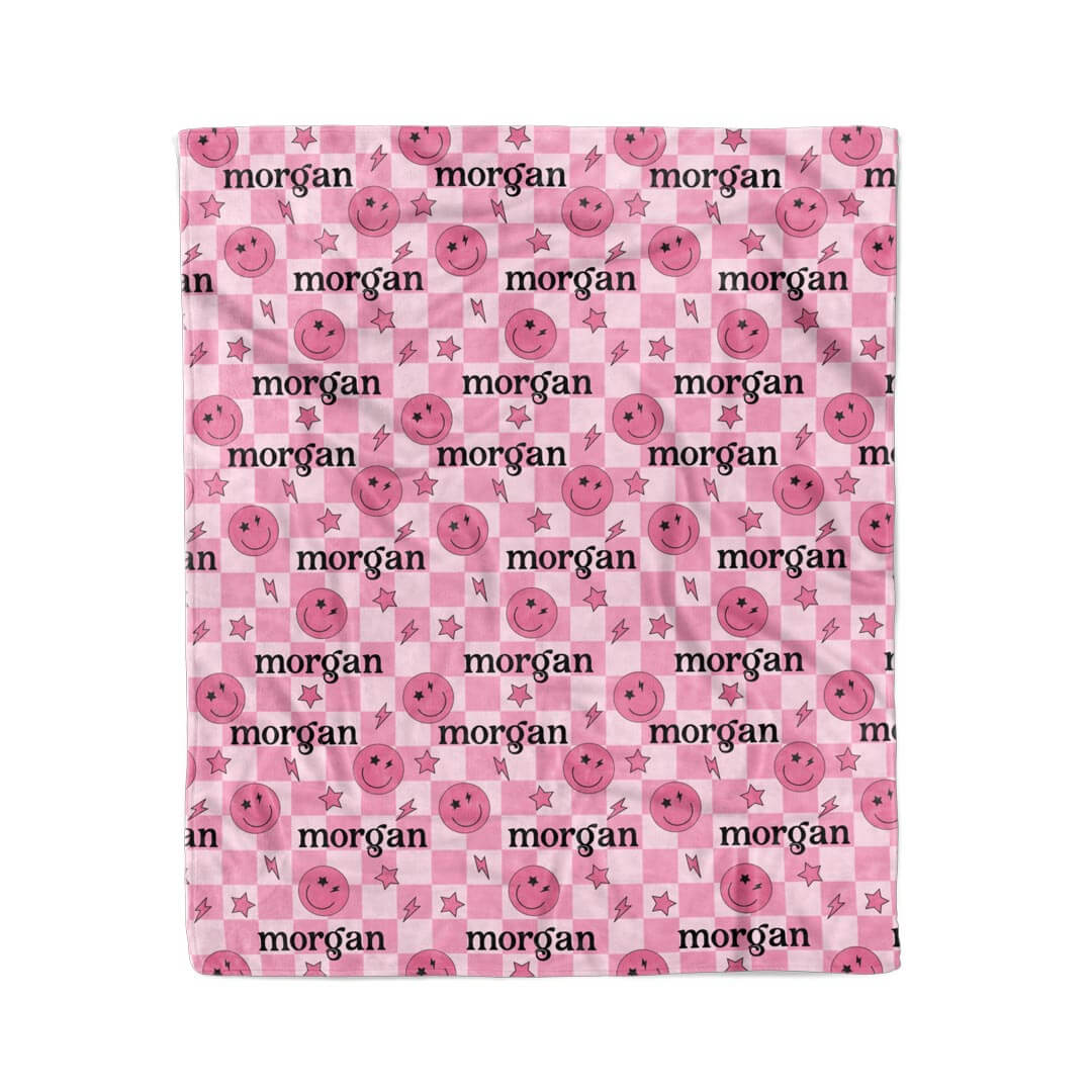 pink checkered personalized kids blanket 