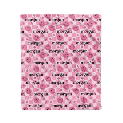 pink checkered personalized kids blanket 