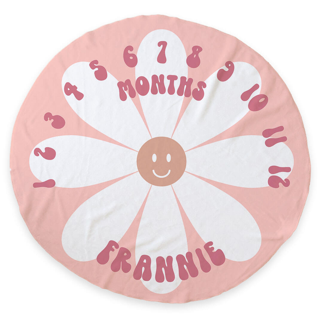personalized round milestone blanket smiley daisy 