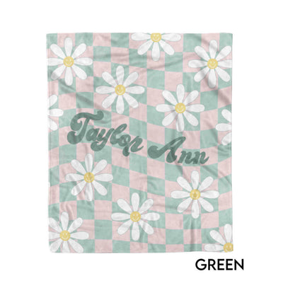 smiling daisy personalized blanket green