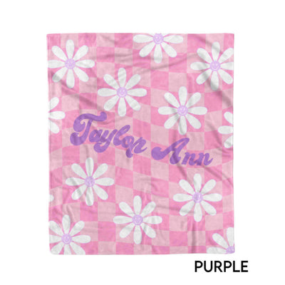 smiling daisy personalized blanket  purple