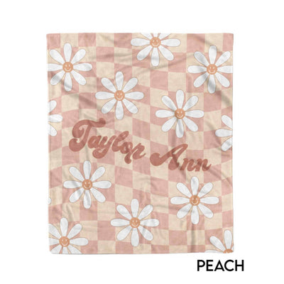 smiling daisy personalized blanket  peach 