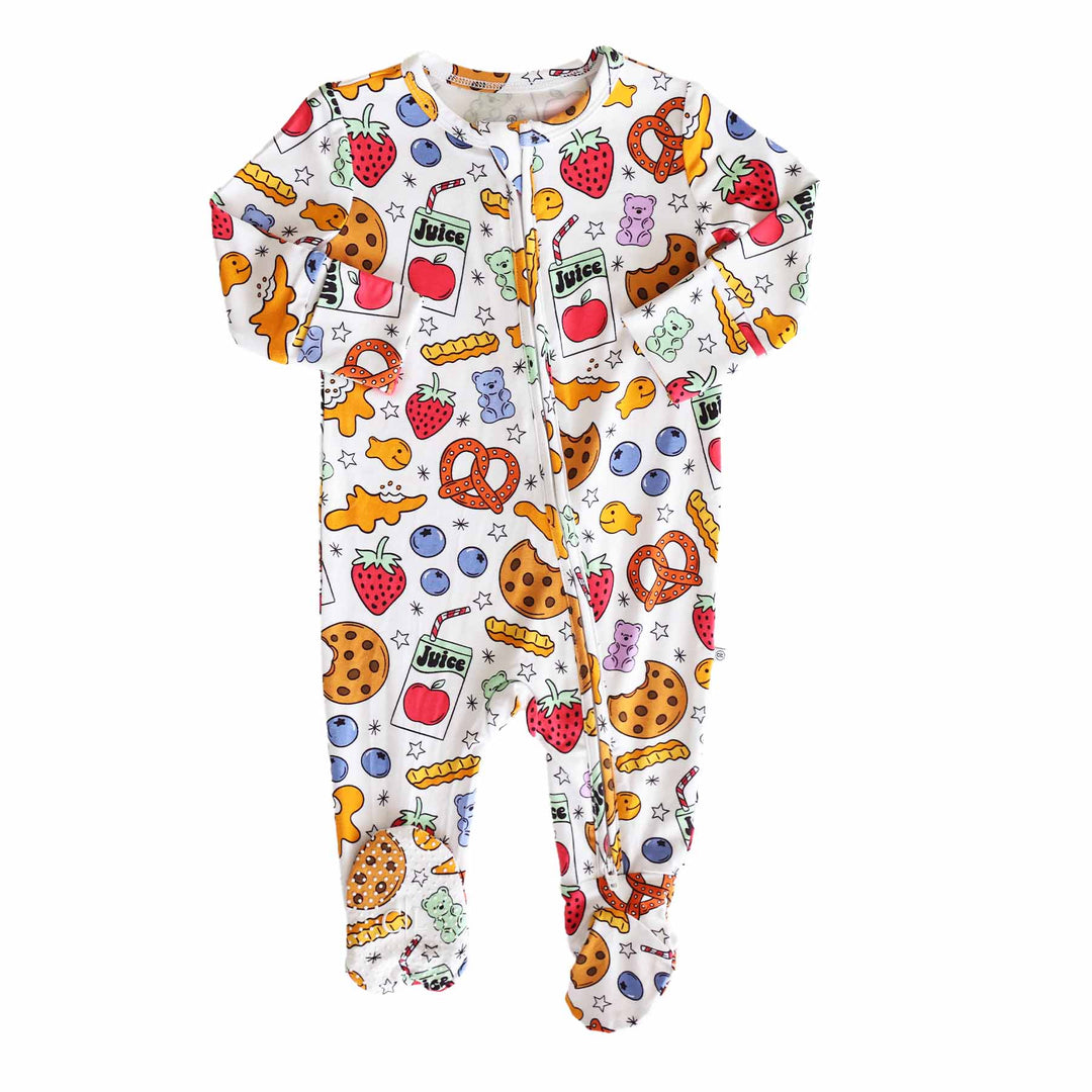 snack time long sleeve zipper footie for babies 