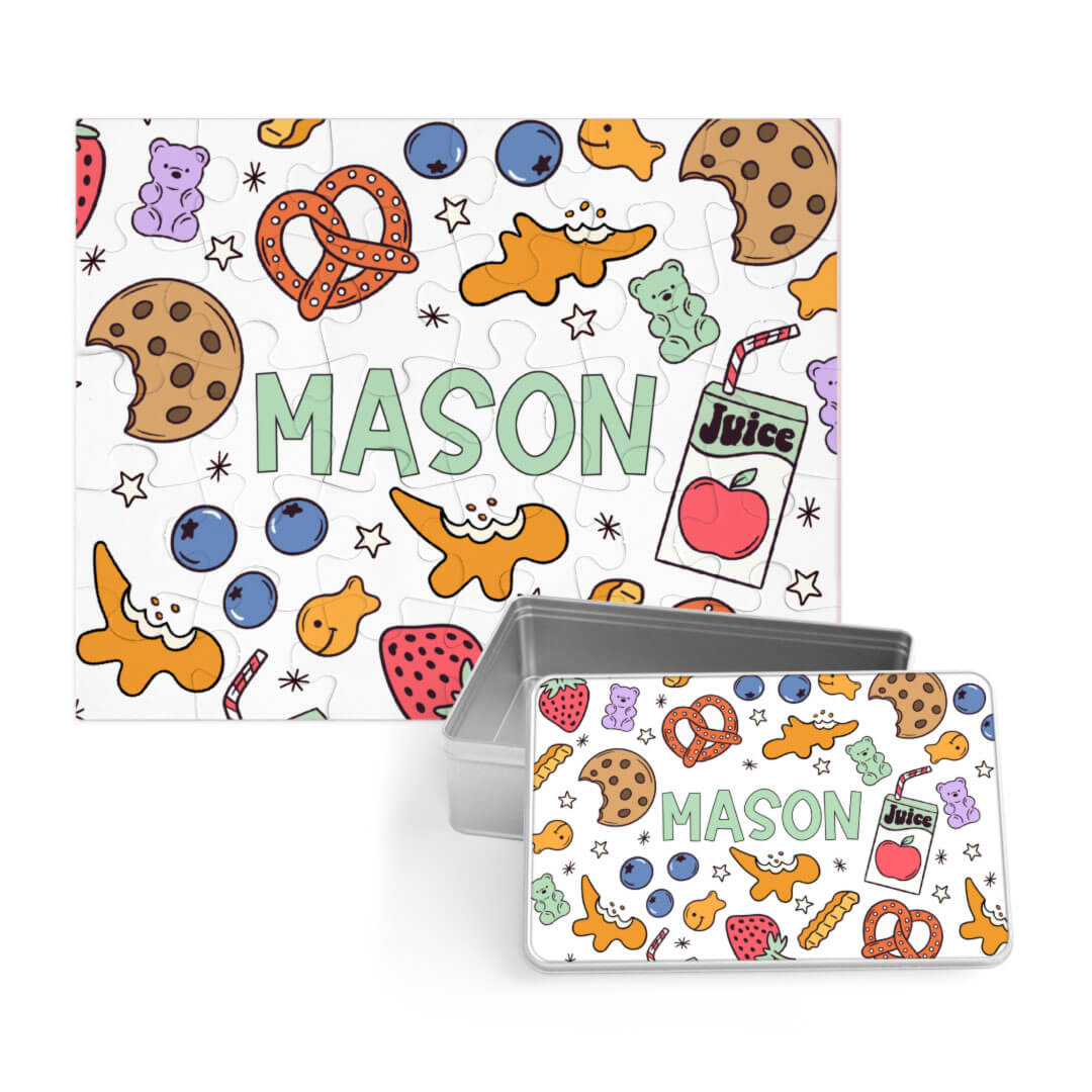 snack personalized kids puzzle with matching tin 