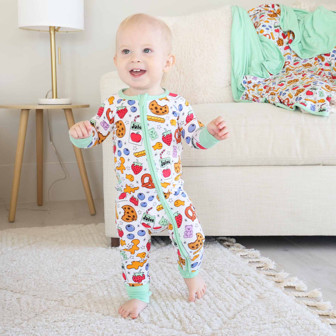 gender neutral baby pajama romper snack themed 