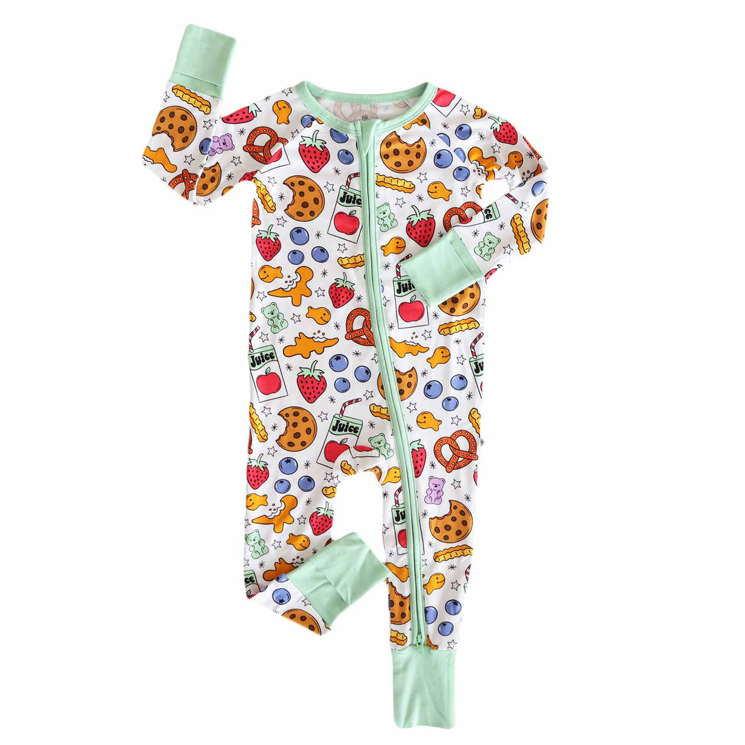 snack time baby zipper romper 