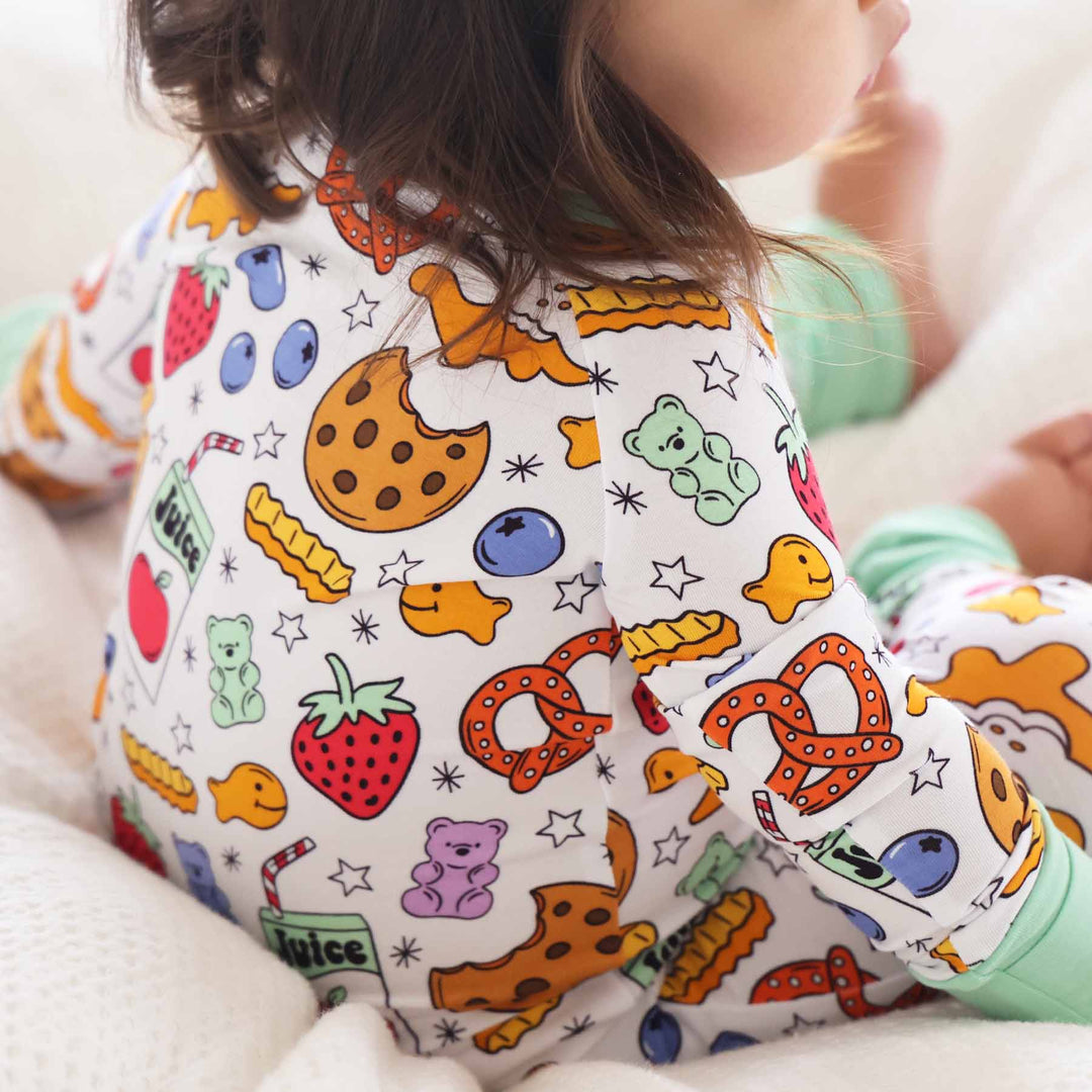 snack themed zipper romper for babies 