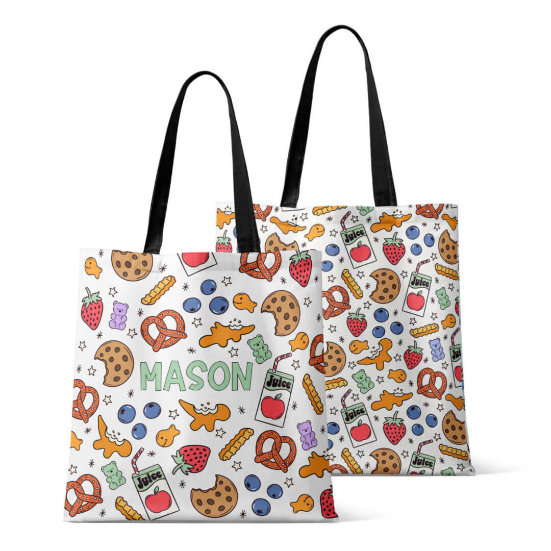 snack personalized tote bag for kids 